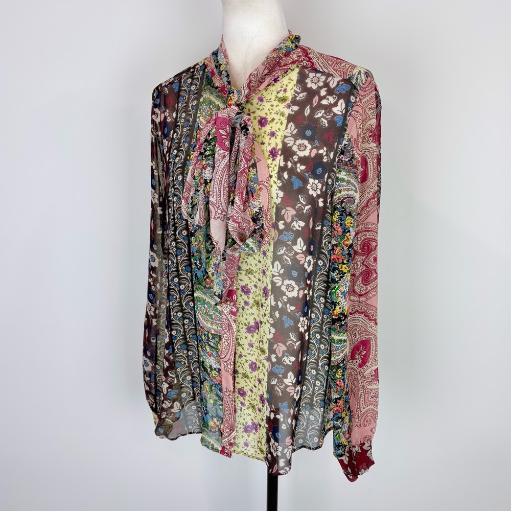 Zara patchwork print bow blouse - Picture 5 of 8